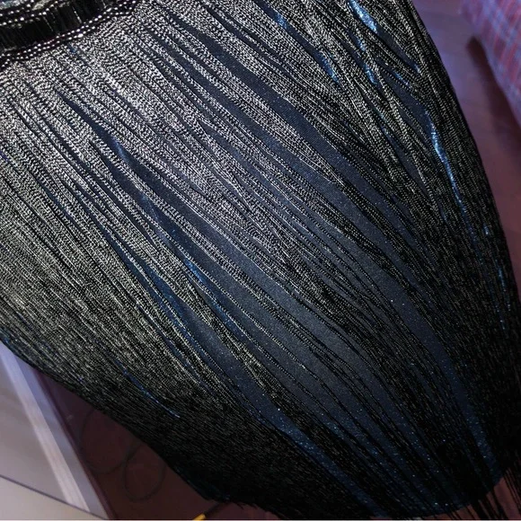 Midnight Blue Beaded Long Fringe Strapless Dress NWOT